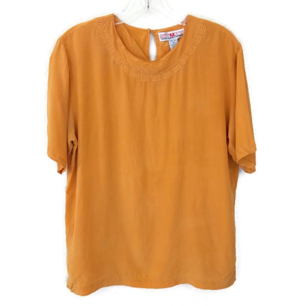 Stunt Collection Mustard 100% Silk Embroidered Top